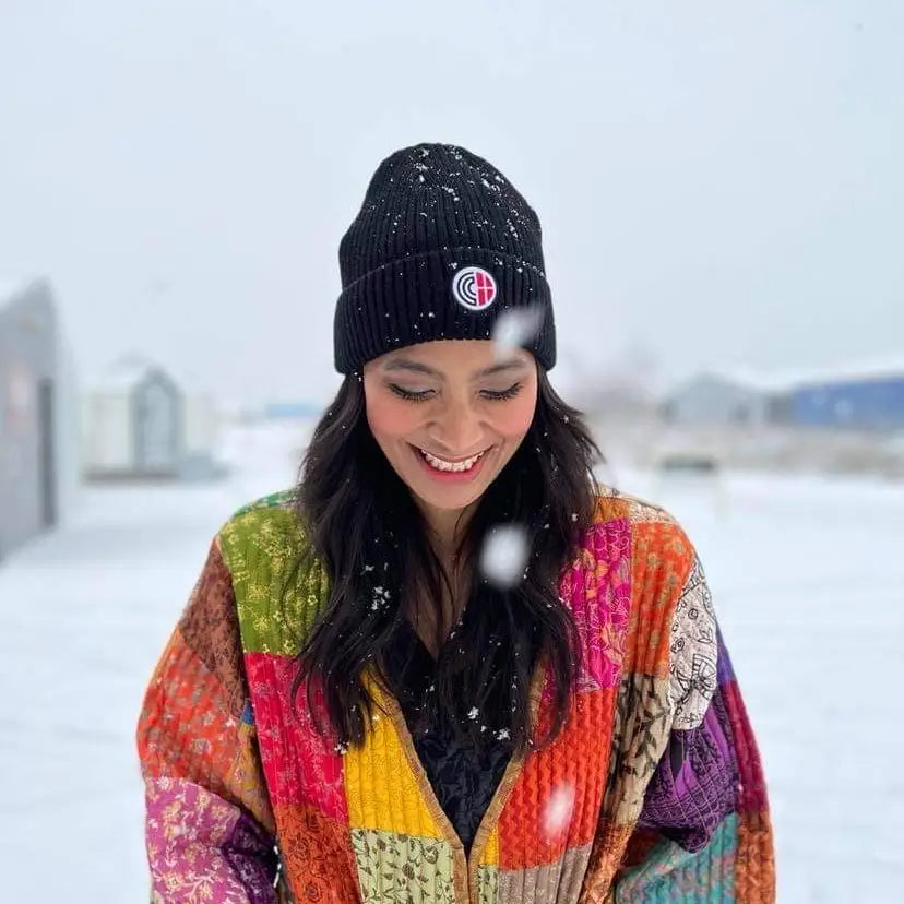 Black Knitted Beanie - 100% Merino Wool