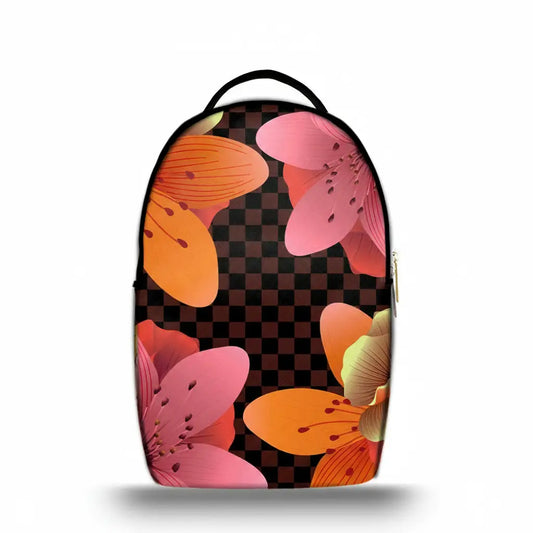 Backpack - Made in Italy - Unisex - Laptop Holder - School Backpack - Work Backpack - Orange and Pink Flower Graphics