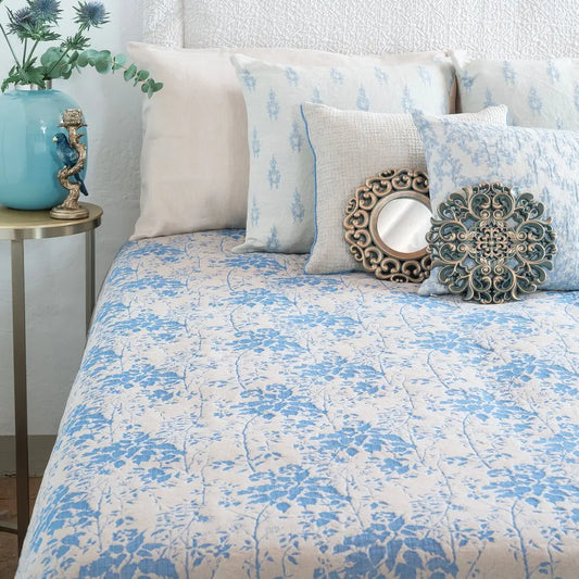 Bedcover Mikado Blend Linen Cotton Queen  94.5” x110” Inch azure camogli/french blue col.107