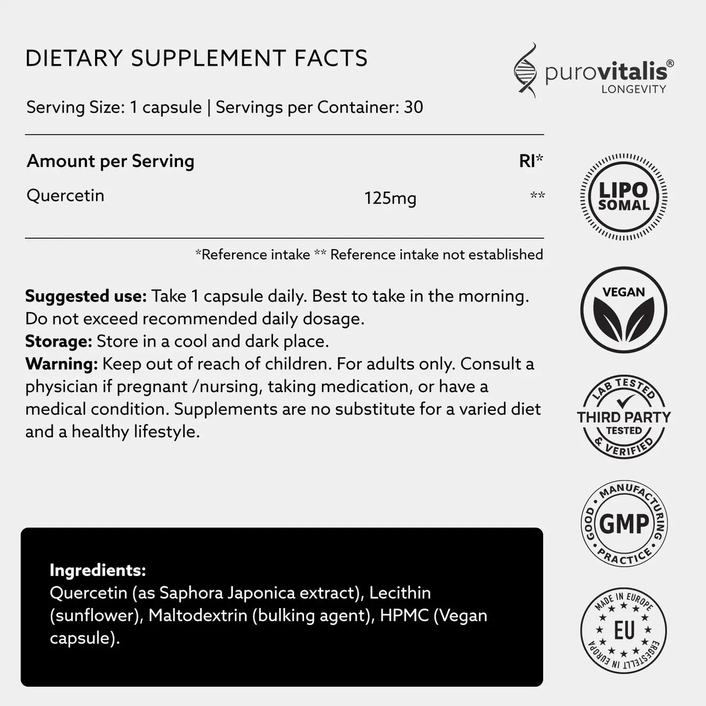 Purovitalis Liposomal Quercetin – 125mg, 5x Absorption