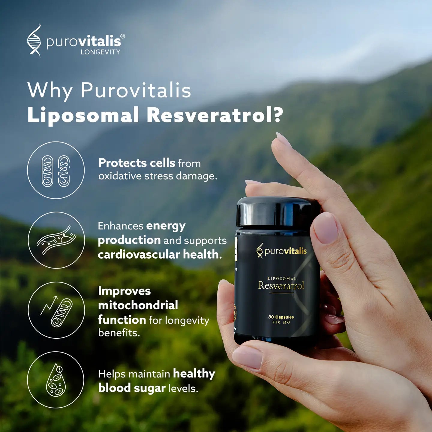 Purovitalis Liposomal Resveratrol – 250mg Micronized - 30pc