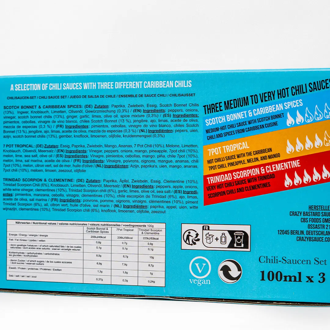 Crazy Bastard Hot Sauce -(3x 100ml) 3er Set (Caribbean Box