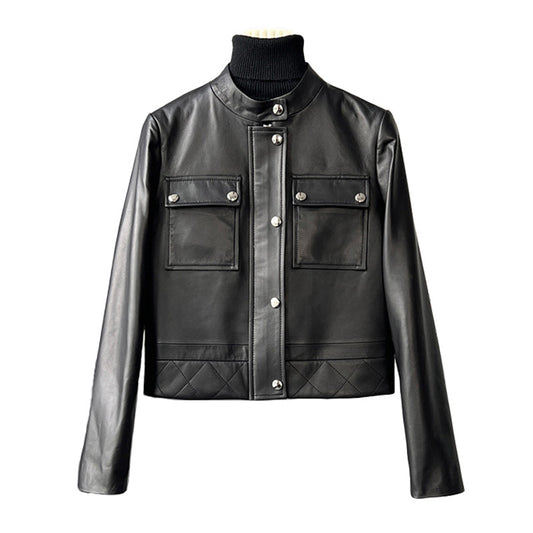 Black Sheepskin Leather Jacket Women's
