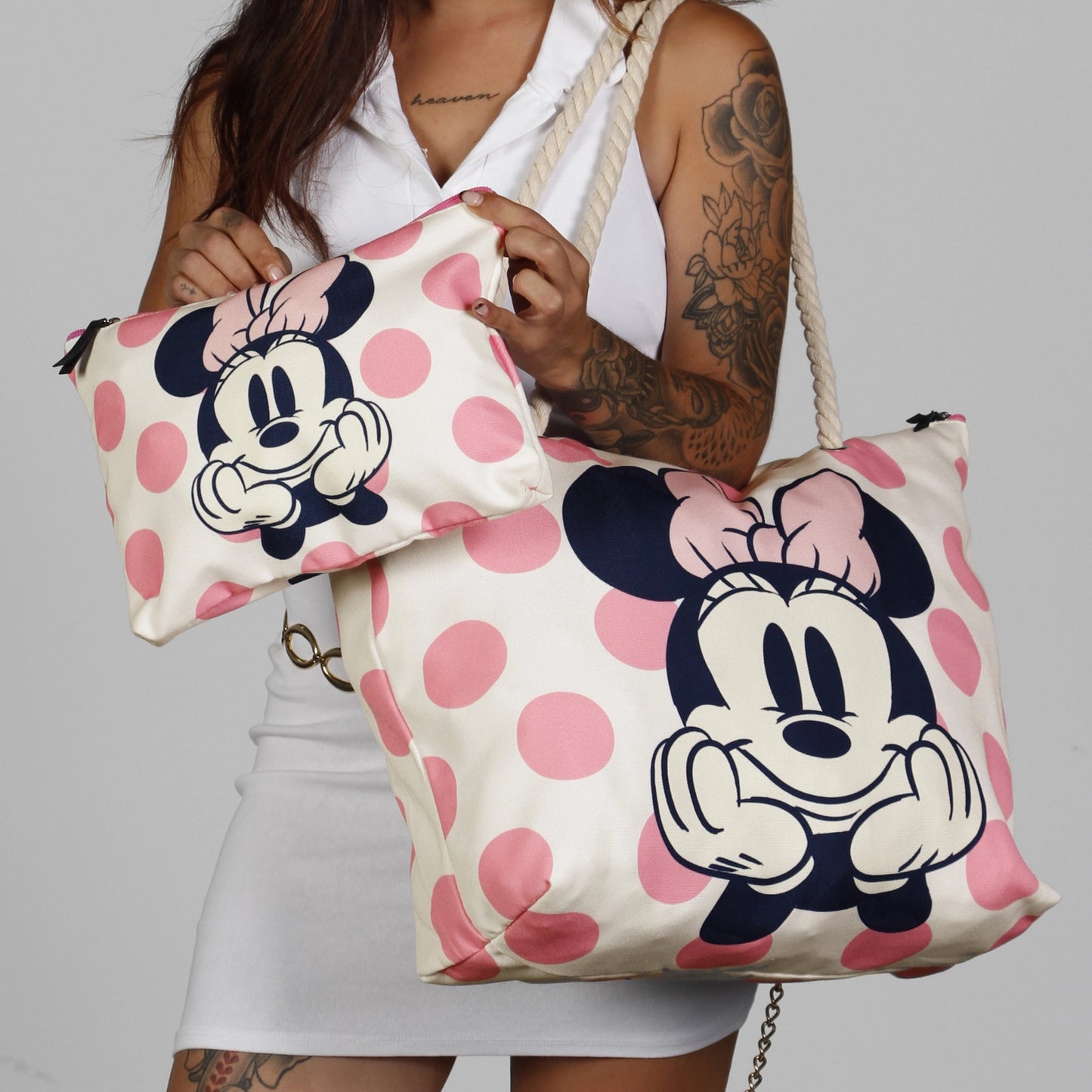Disney Minnie Mouse Dots-Soleil Beach Bag, Pink