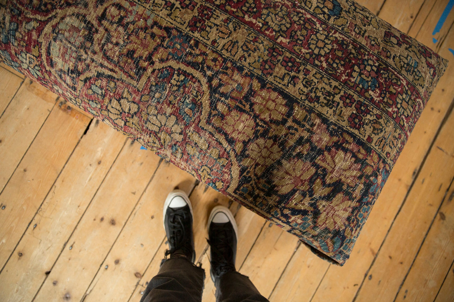 Antique Persian Kerman Rug Ottoman Coffee Table