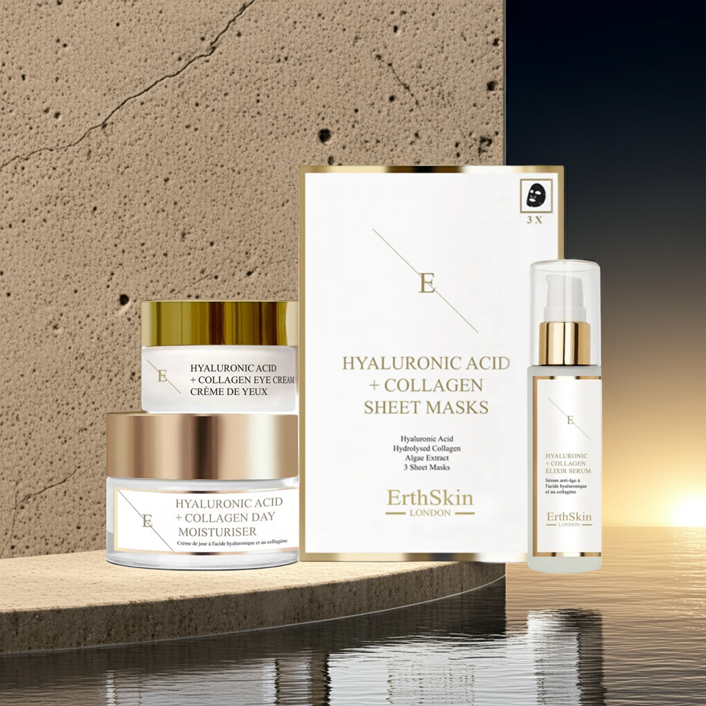 Hyaluronic Acid & Collagen Day Cream 50ml + Hyaluronic Acid & Collagen Serum - 60ml + Hyaluronic Acid & Collagen Mask - 3 Sheets+Hyaluronic Acid + Collagen Pro Age Eye Cream 30ml
