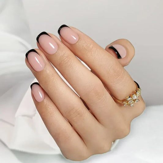 Classic Black French Square Nails - Press On Nails