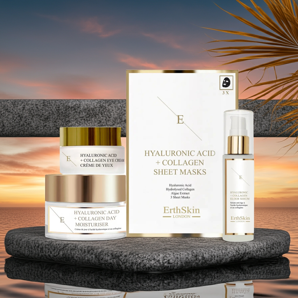 Hyaluronic Acid & Collagen Day Cream 50ml + Hyaluronic Acid & Collagen Serum - 60ml + Hyaluronic Acid & Collagen Mask - 3 Sheets+Hyaluronic Acid + Collagen Pro Age Eye Cream 30ml