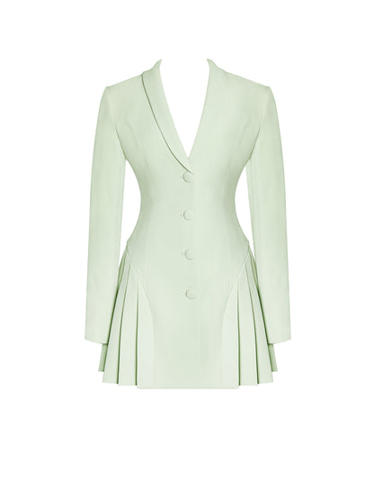 Delia Pistachio Green Blazer Dress with Pleated Detail