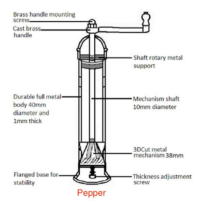 Rune-Jakobsen Design - The original 'Brass Mill' - 8" pepper grinder