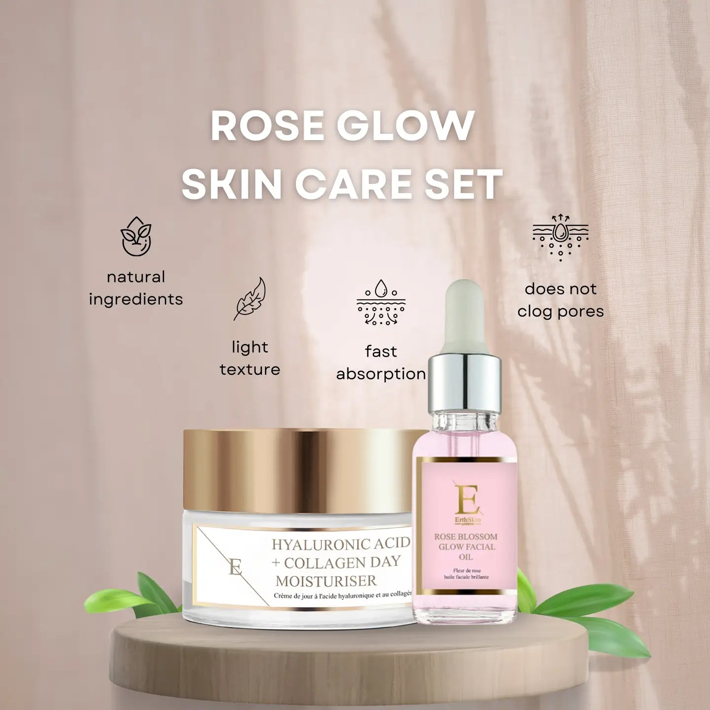 Rose Blossom Glow Facial Oil 30ml + Hyaluronic Acid & Collagen Day Cream