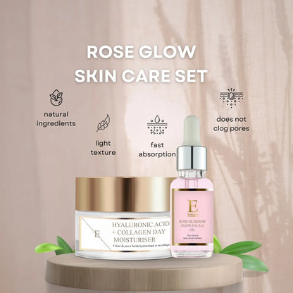 Rose Blossom Glow Facial Oil 30ml + Hyaluronic Acid & Collagen Day Cream