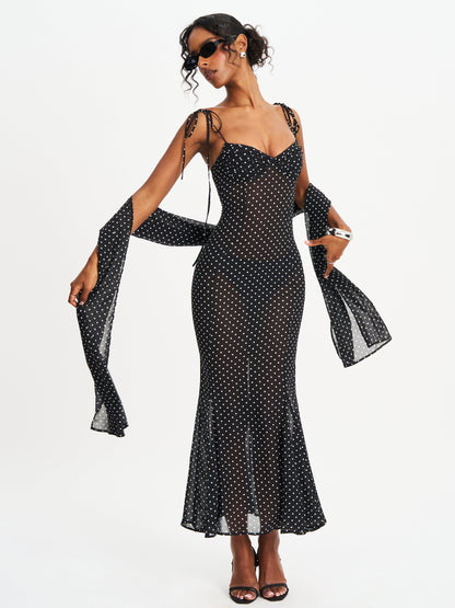 Yadira Black Base Polka Dot Chiffon Maxi Dress