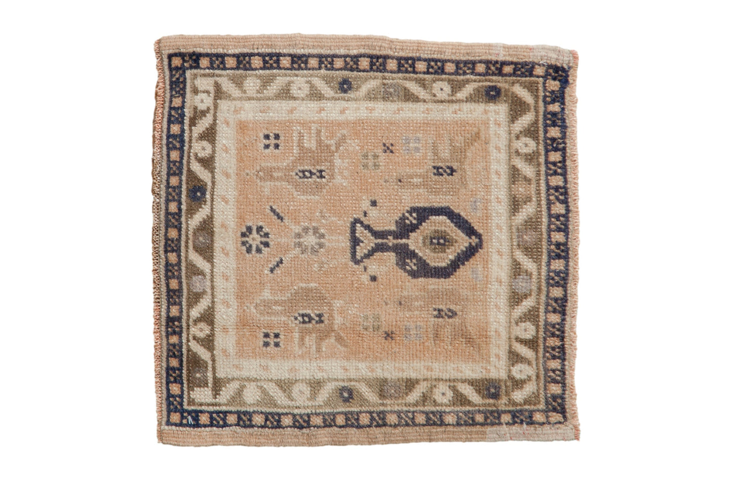 1.5x1.5 Vintage Distressed Oushak Square Rug Mat