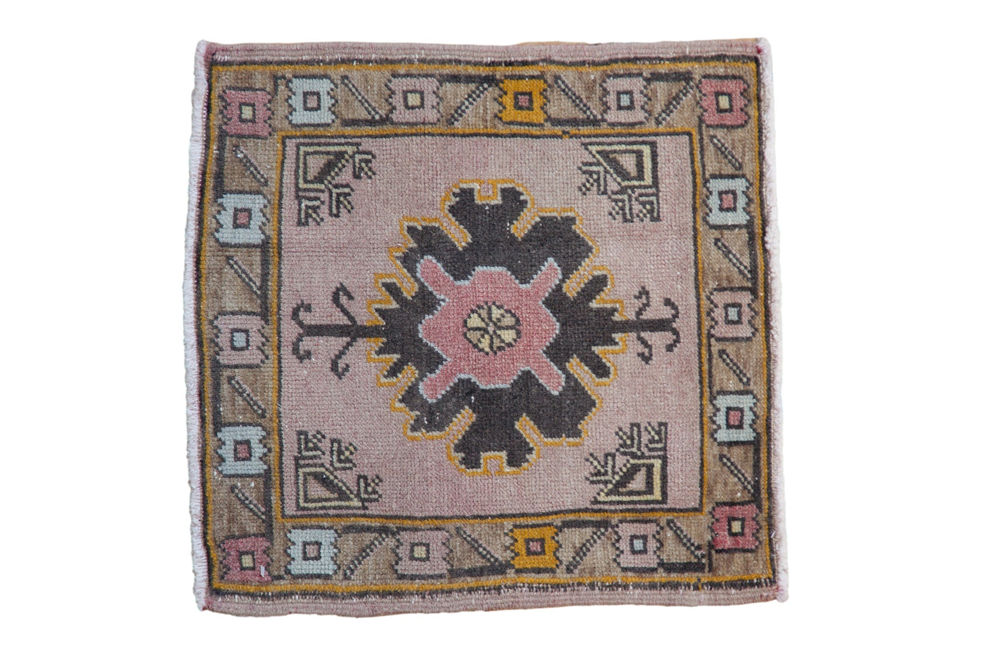1.5x1.5 Vintage Distressed Oushak Square Rug Mat