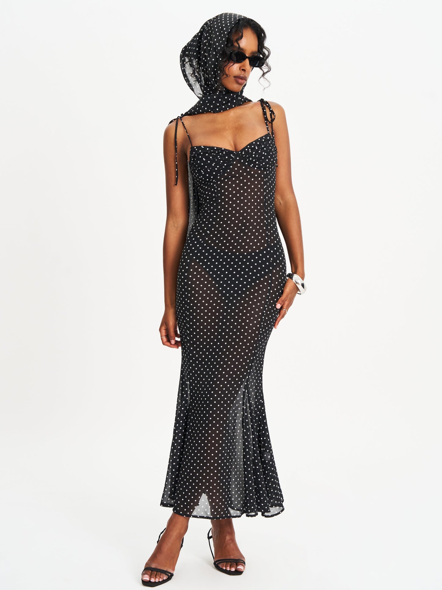 Yadira Black Base Polka Dot Chiffon Maxi Dress