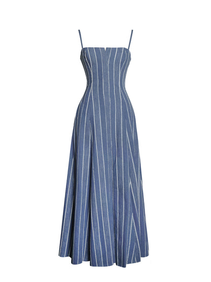 Abygail Stripe Cotton Denim Maxi Dress