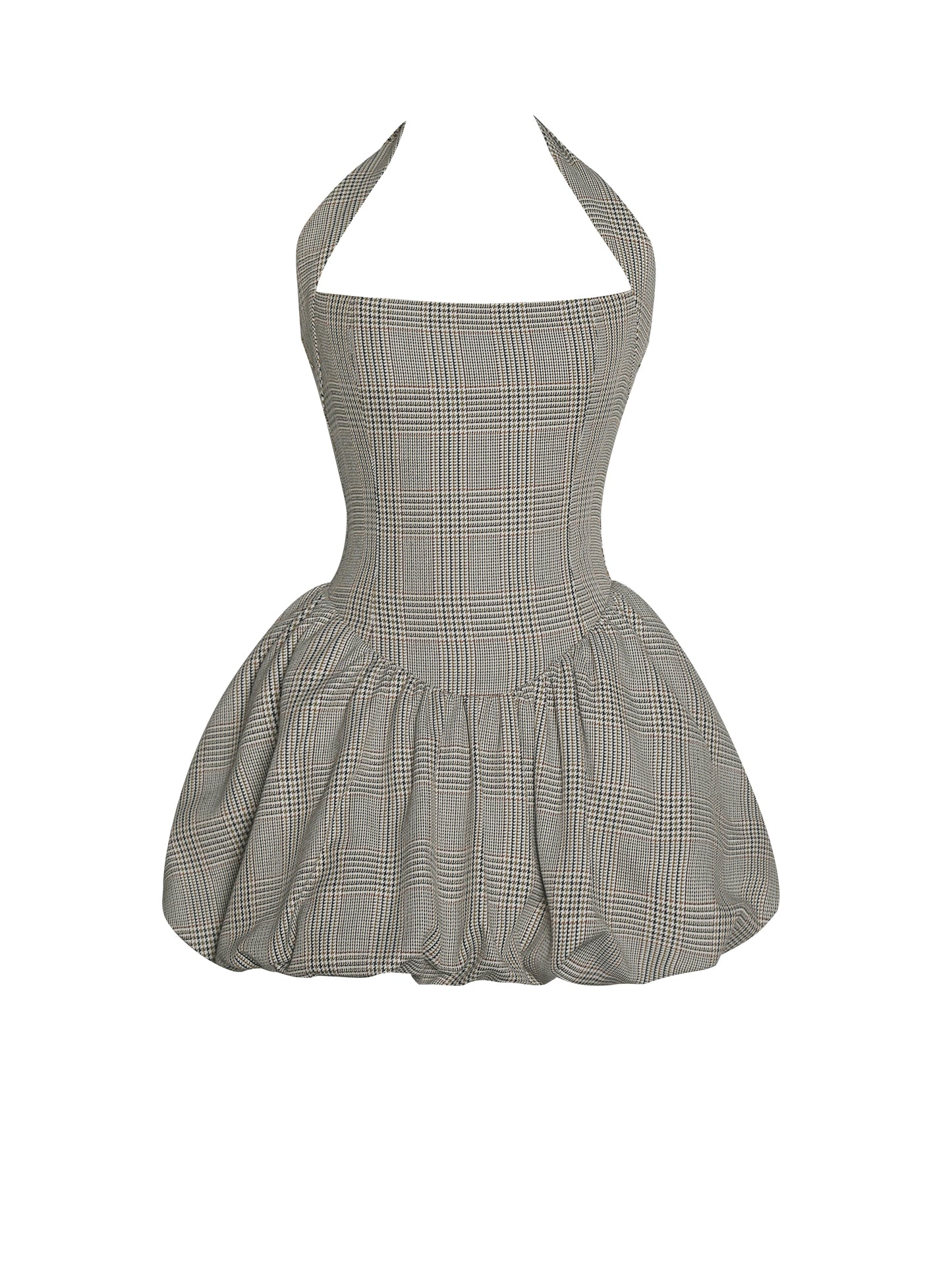 Dacia Plaid Halter Lace-up Bubble Mini Dress