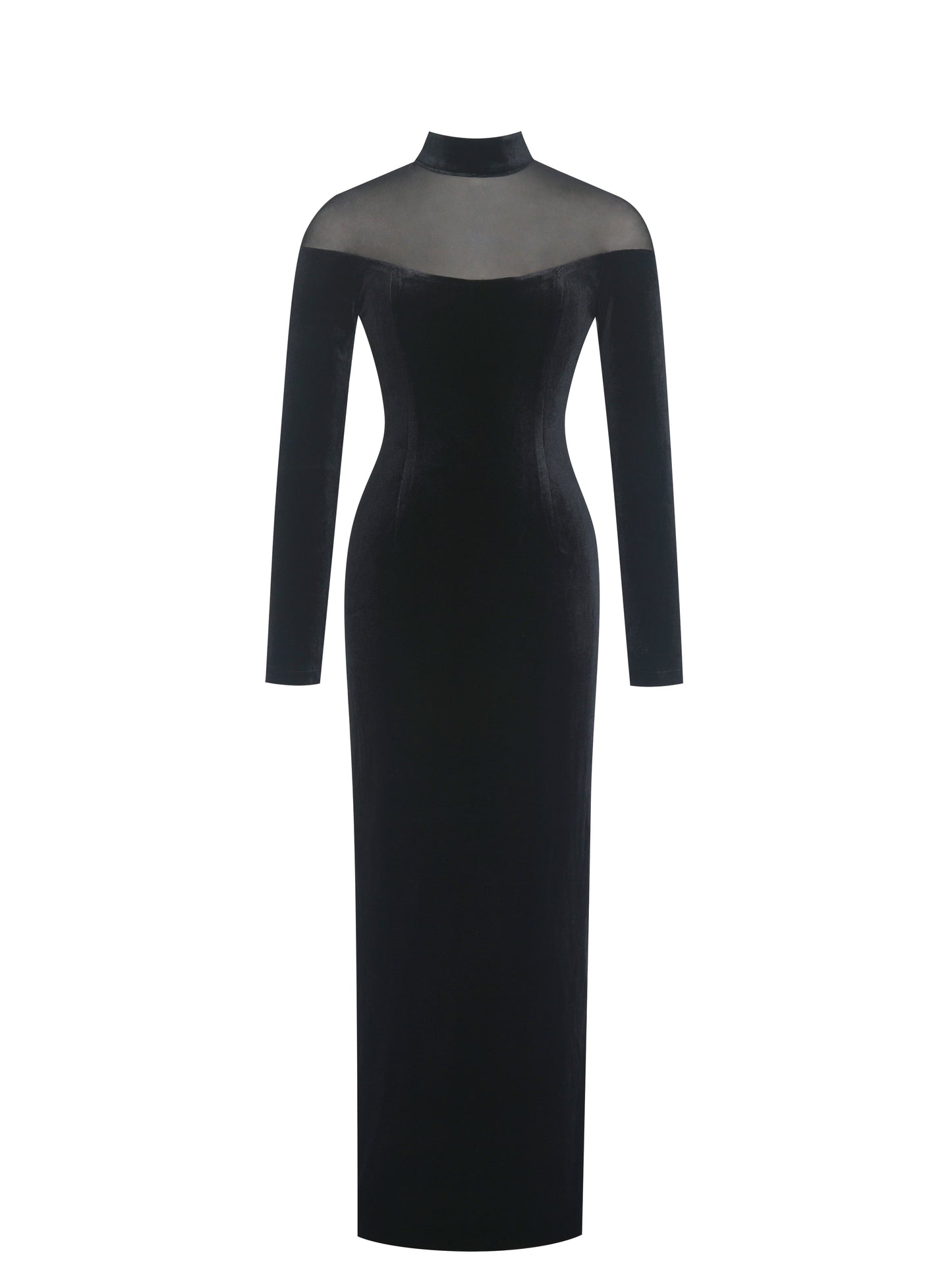 Blair Black Sheer Mock Neck Maxi Dress