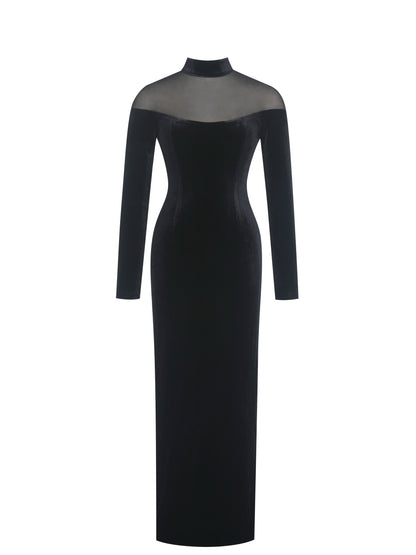 Blair Black Sheer Mock Neck Maxi Dress