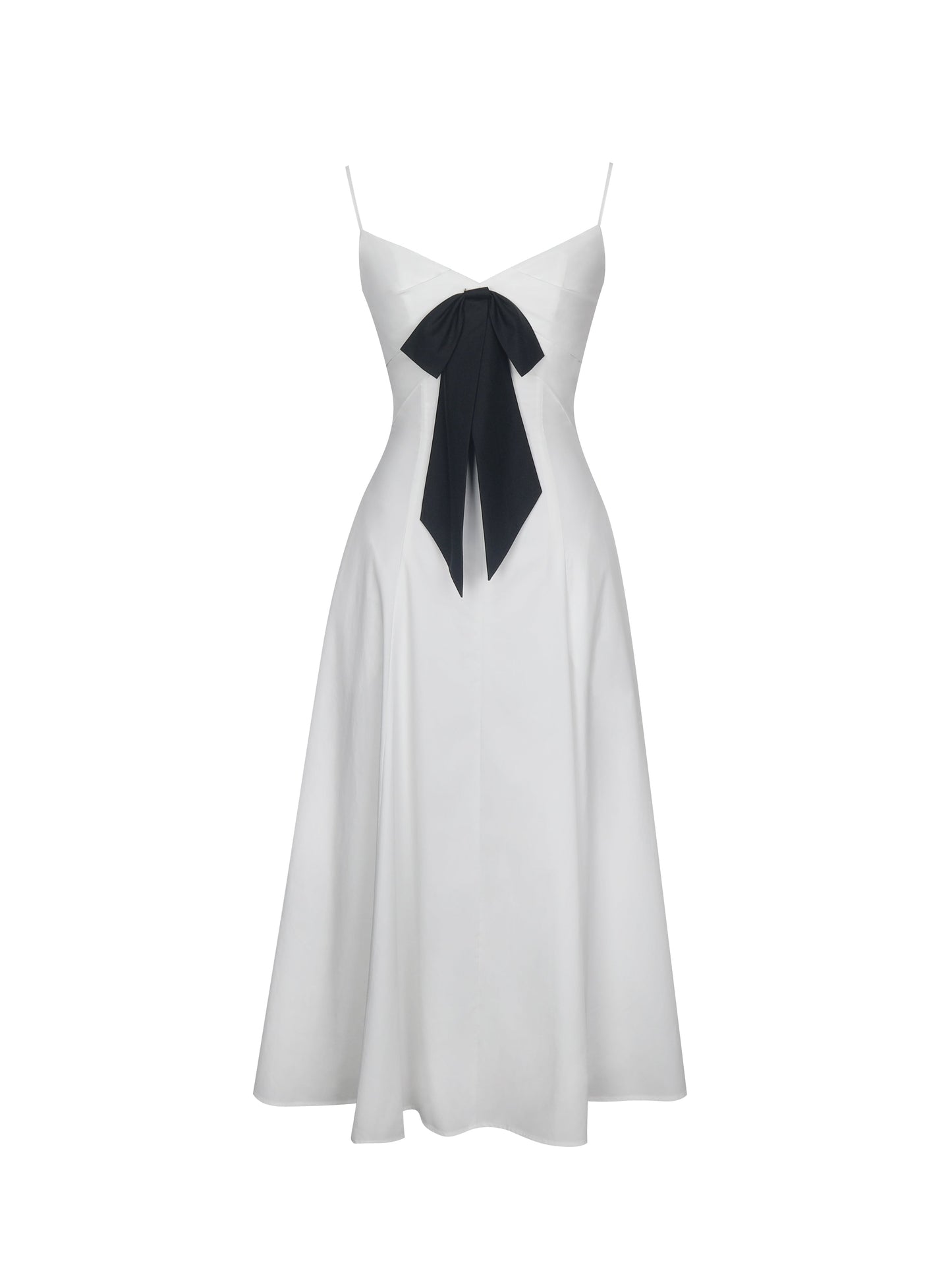 Corinne White Poplin Flared Midi Dress with Removable Bow