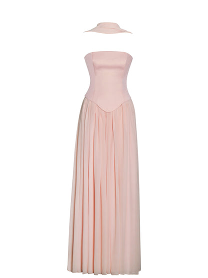 Qianna Baby Pink Peplum Top Drop Waist Chiffon Gown