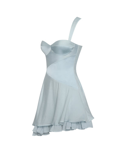 Yaffa Baby Blue Asymmetrical Mini Dress