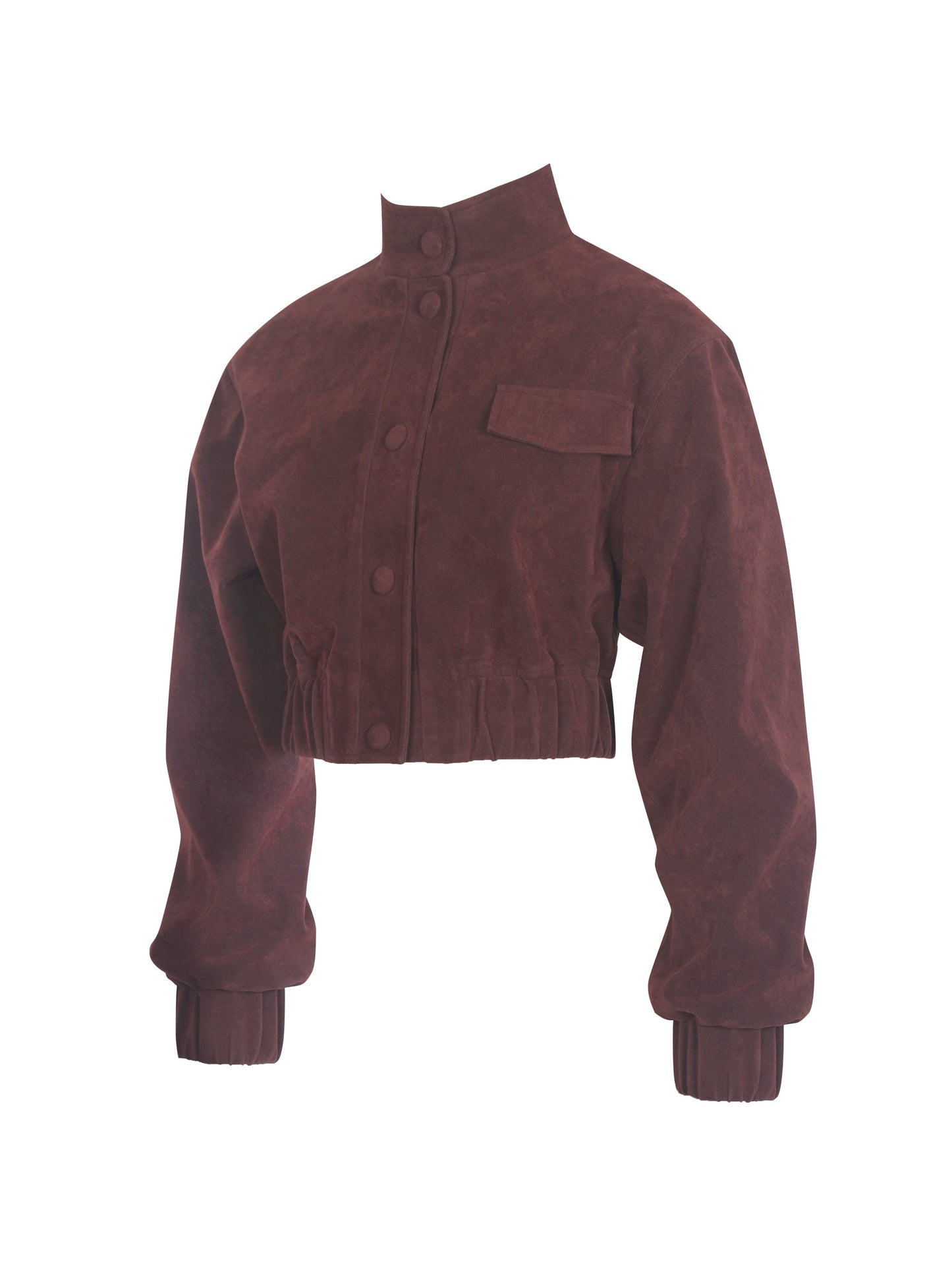 Farryn Mahogany Vegan Suede Cropped Bomber Jacket