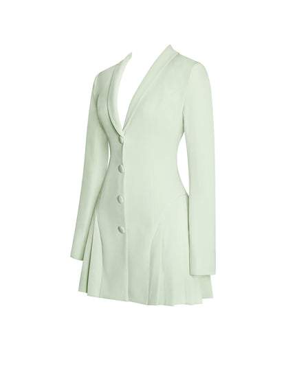 Delia Pistachio Green Blazer Dress with Pleated Detail