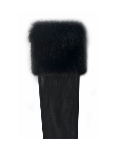 Eve Black Fur-Trimmed Mesh Opera-length Gloves