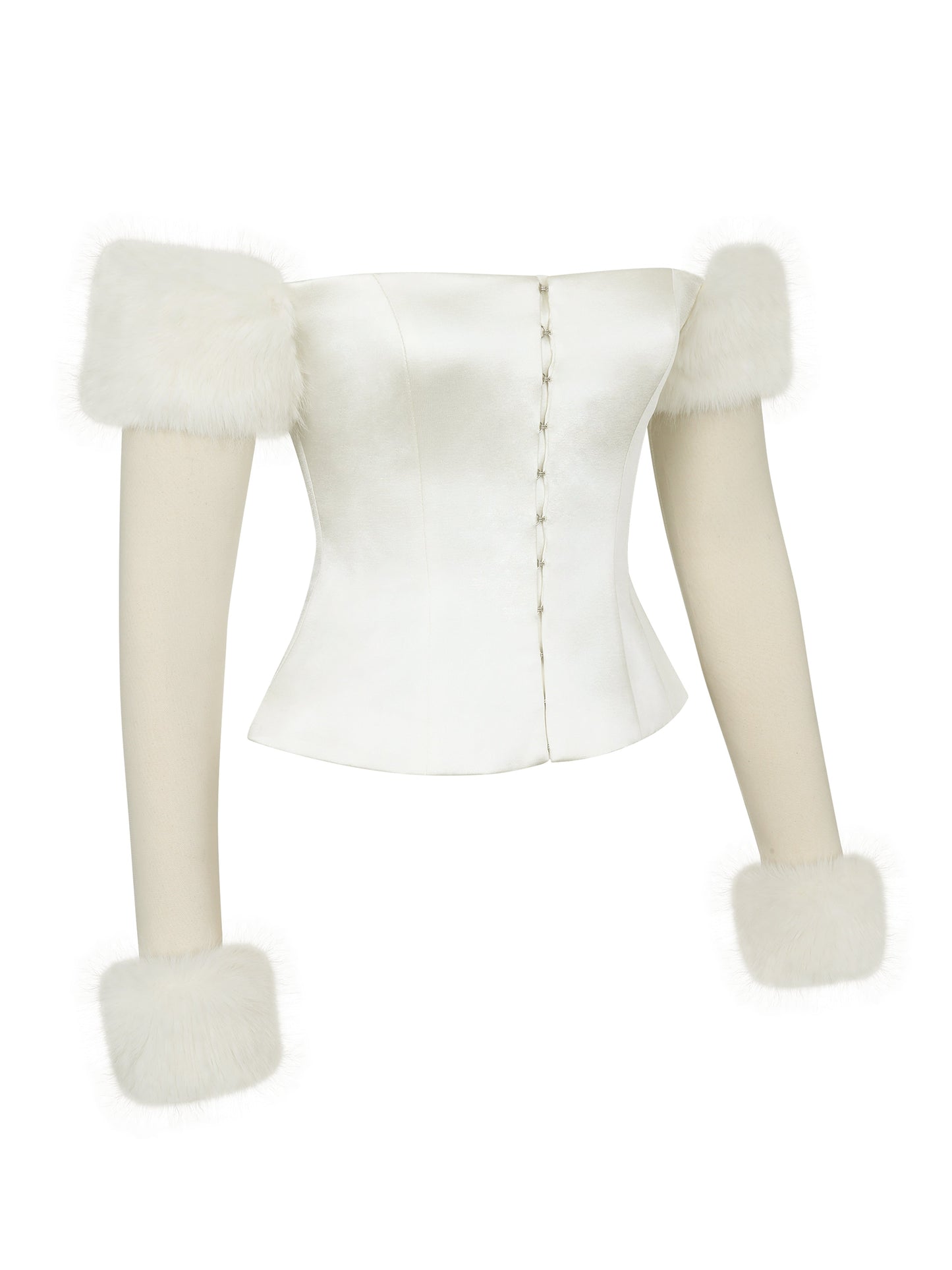 Nola Ivory Off-Shoulder Fur Trimmed Top