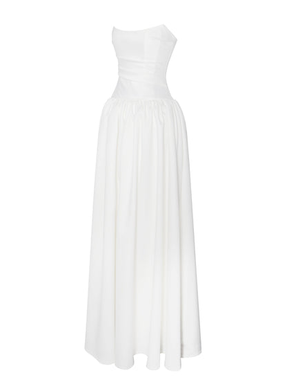 Umay White Drop Waist Satin Corset Bridal Gown