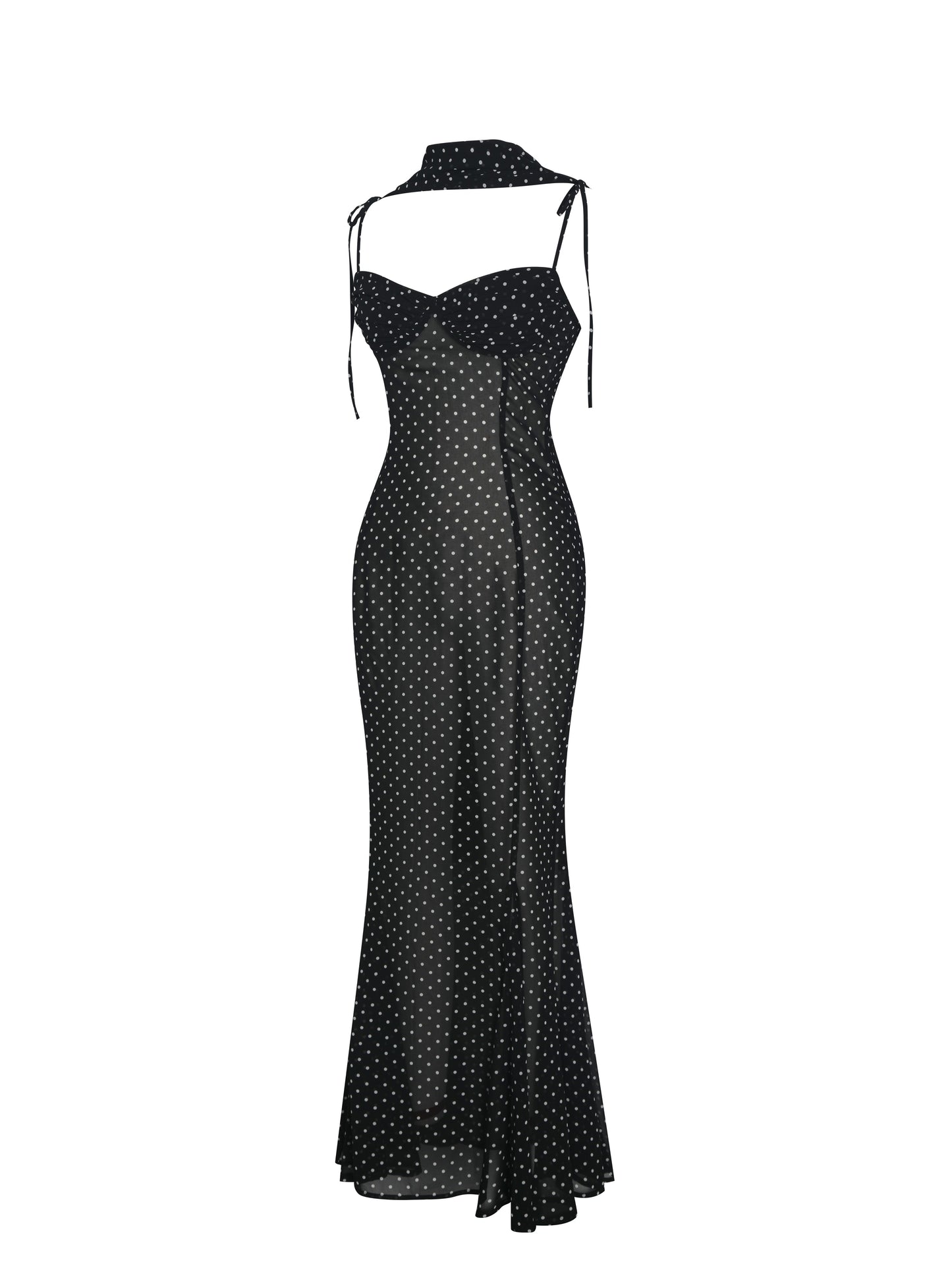 Yadira Black Base Polka Dot Chiffon Maxi Dress