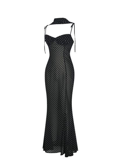 Yadira Black Base Polka Dot Chiffon Maxi Dress