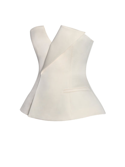 Yani Ivory Asymmetrical Lapel Sleeveless Peplum Top