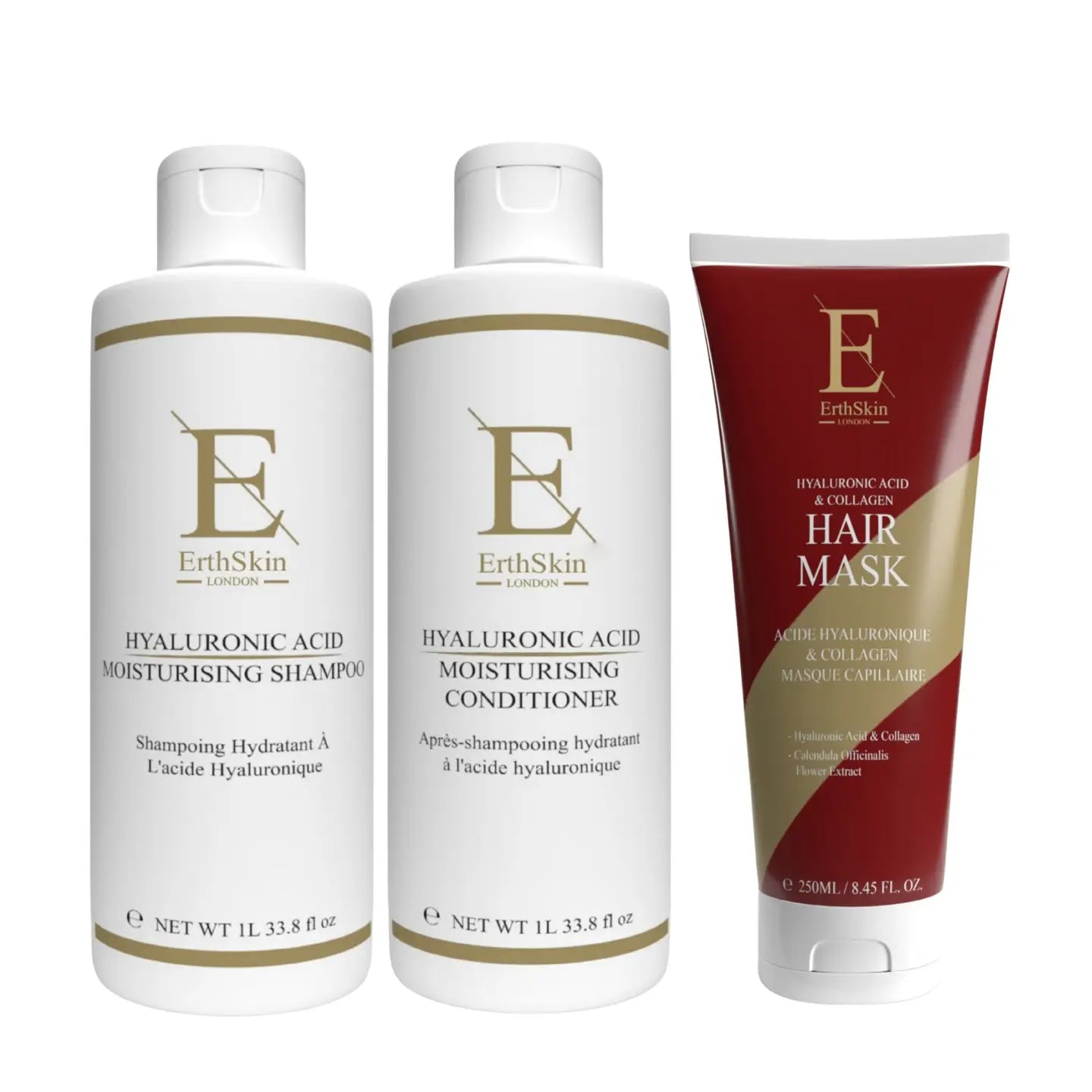 Hyaluronic Acid Moisturising Shampoo 1L + Hyaluronic Acid Moisturising Conditioner 1L + Hyaluronic Acid & Collagen Hair Mask 250ml