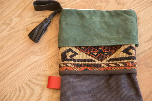 Antique Rug Fragment Stocking Green