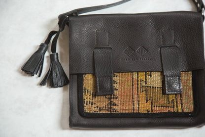 Antique Caucasian Rug Fragment Messenger Bag