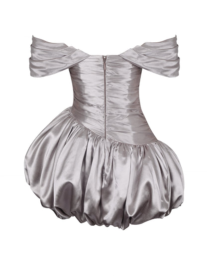 Milena Champagne Ruched Asymmetrical Bubble Mini Dress