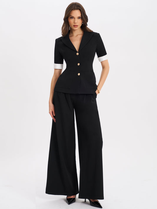 Aleeza Black Wide Leg Suit Pants