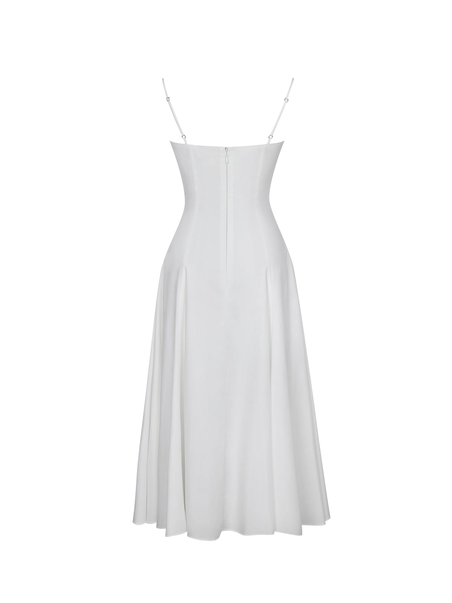 Corinne White Poplin Flared Midi Dress with Removable Bow