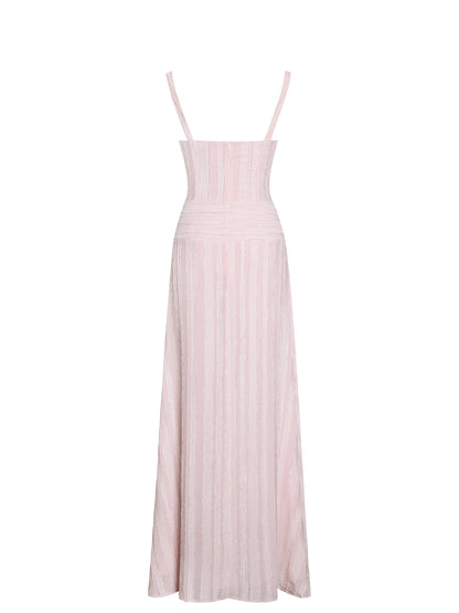 Mallory Baby Pink Stripe Jacquard High Slit Gown