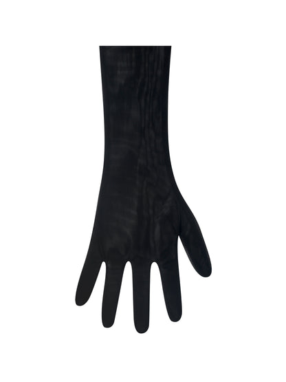 Eve Black Fur-Trimmed Mesh Opera-length Gloves