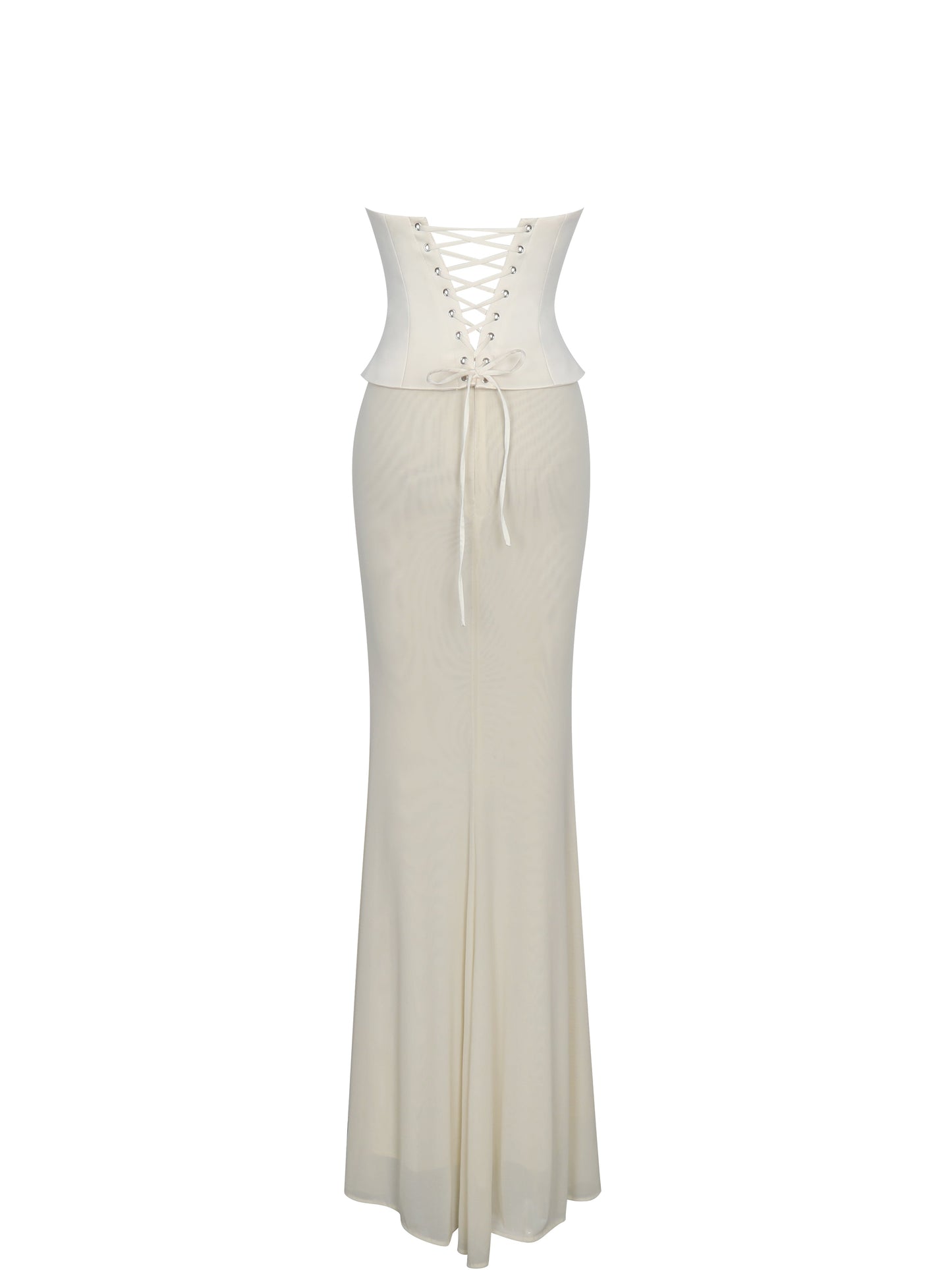 Adelina Butter Yellow Peplum Mermaid Gown with Lace-up Back