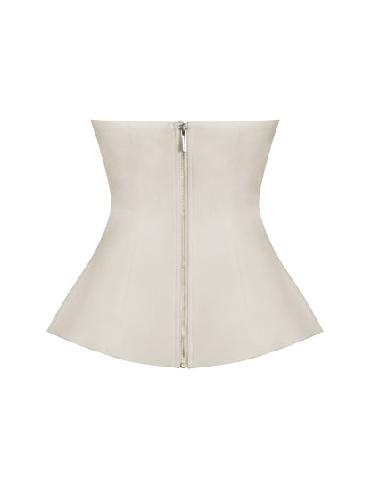 Yani Ivory Asymmetrical Lapel Sleeveless Peplum Top