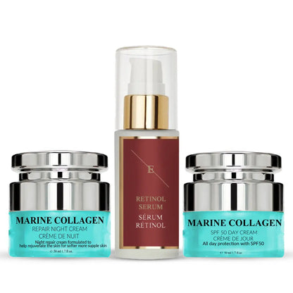 Retinol Serum 30ml + Marine Collagen Night Cream 50ml + Marine Collagen SPF50 Day Cream 50ml