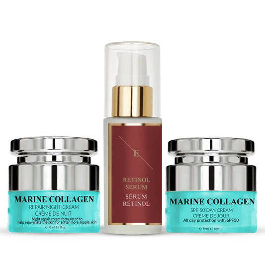 Retinol Serum 30ml + Marine Collagen Night Cream 50ml + Marine Collagen SPF50 Day Cream 50ml