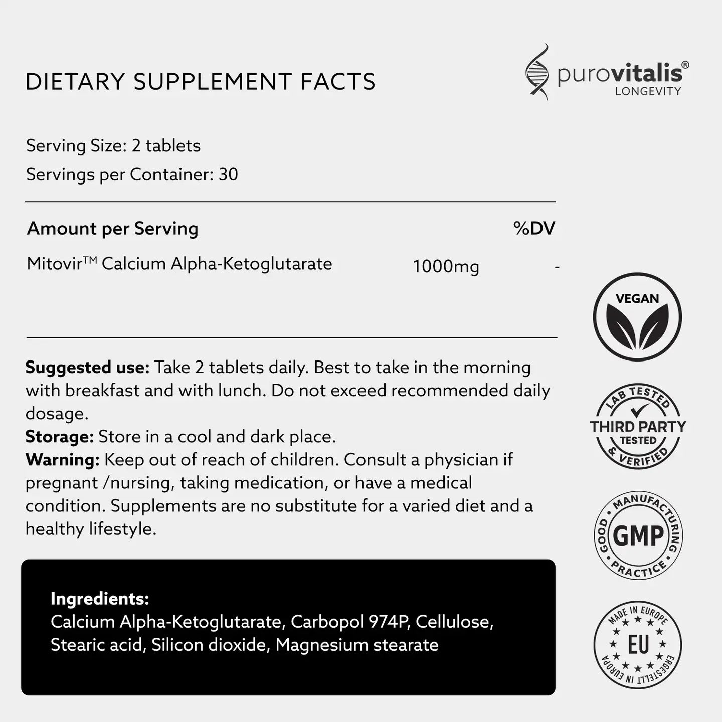 Purovitalis Calcium Akg 500mg – 60 Slow Release Tablets
