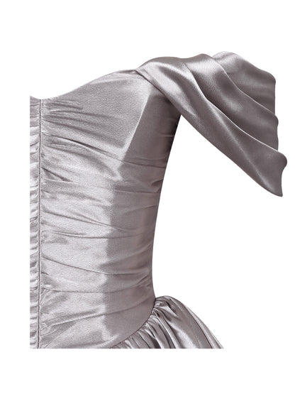 Milena Champagne Ruched Asymmetrical Bubble Mini Dress