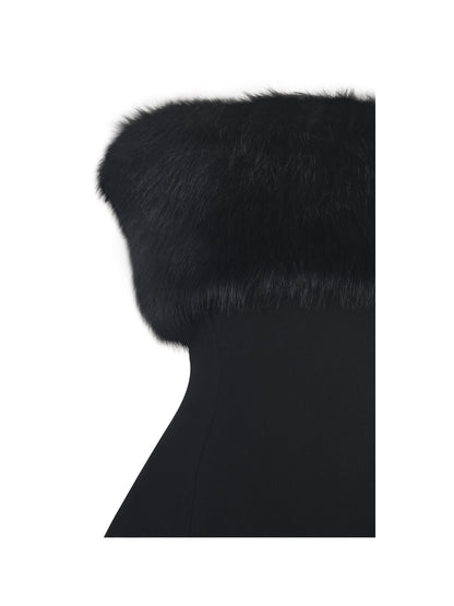 Evelyn Black Fur-Trimmed Mini A-Line Dress